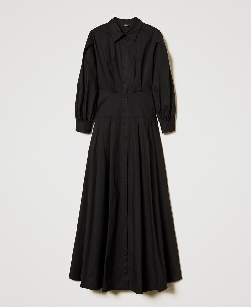 Long poplin shirt dress Black Woman 251AP2306_00006_0S