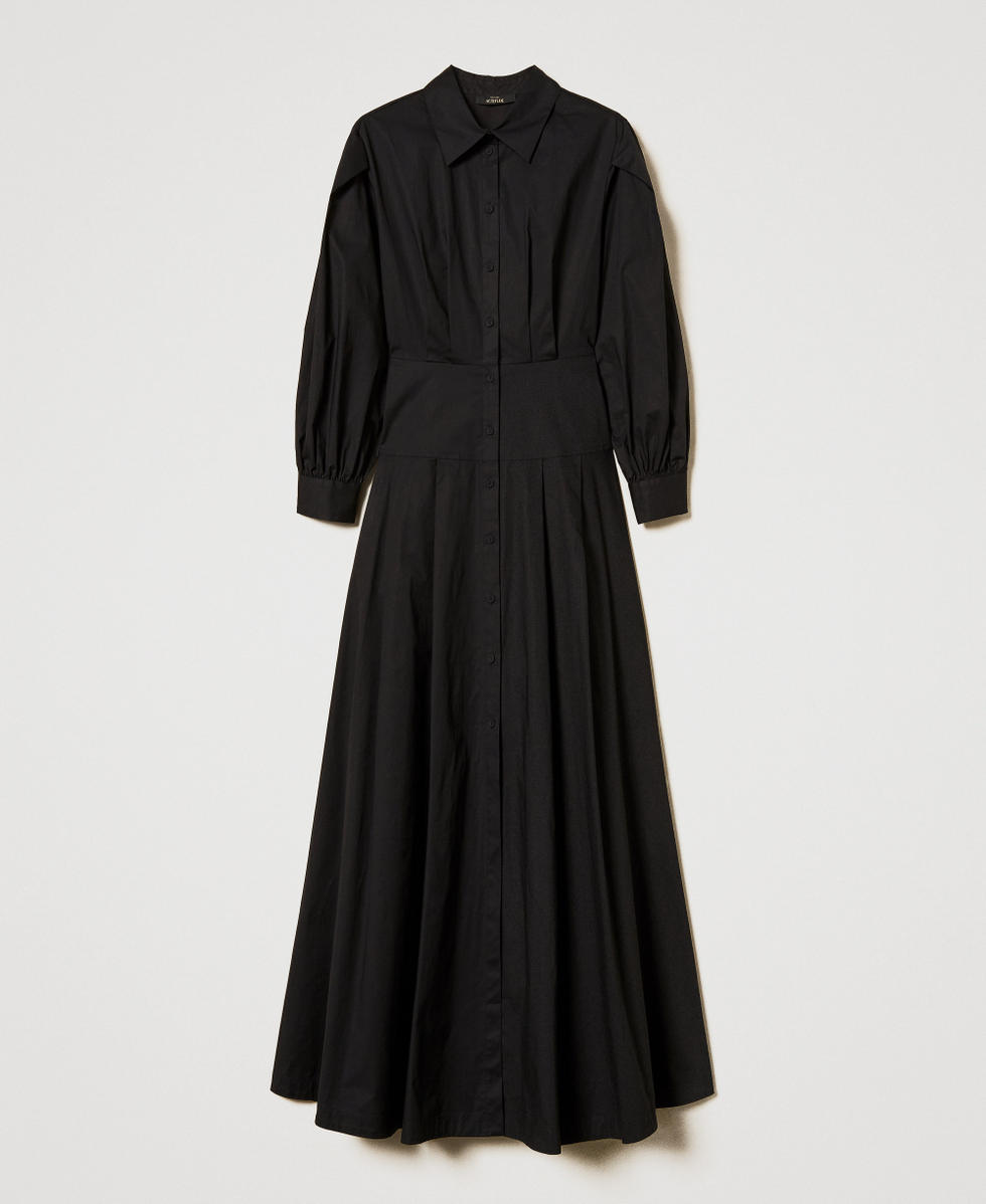 Long poplin shirt dress Black Woman 251AP2306_00006_S0