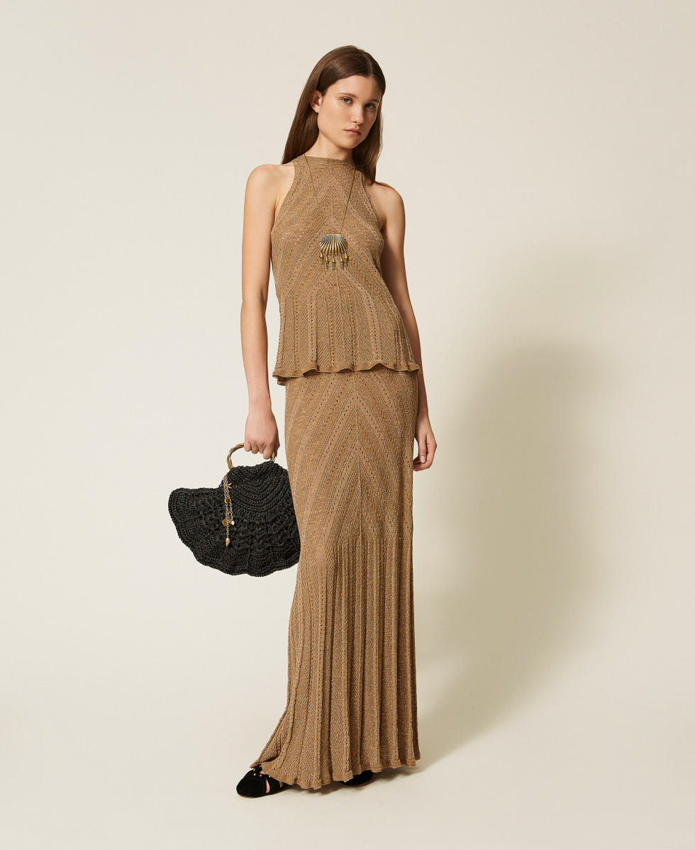 Long linen knit skirt with lurex