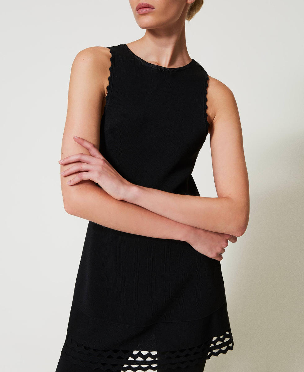 Top de doble uso de punto con calados Negro Mujer 251TP3054_00006_04