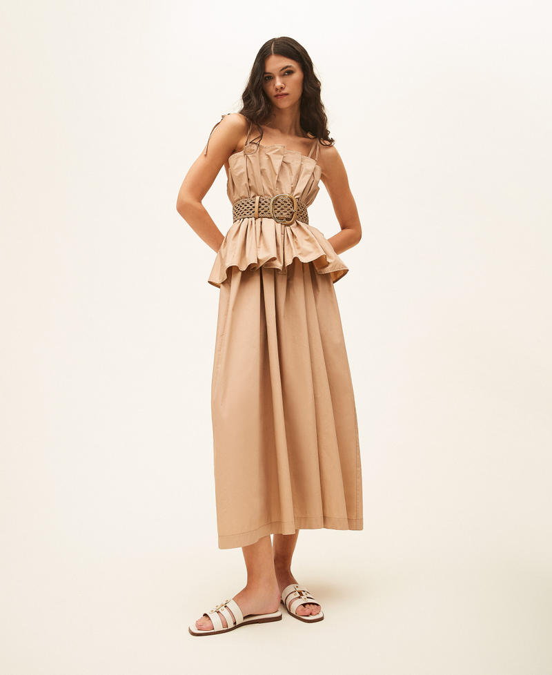 Long poplin dress with flounce Natural Beige Woman 261TF2030_12559_PC