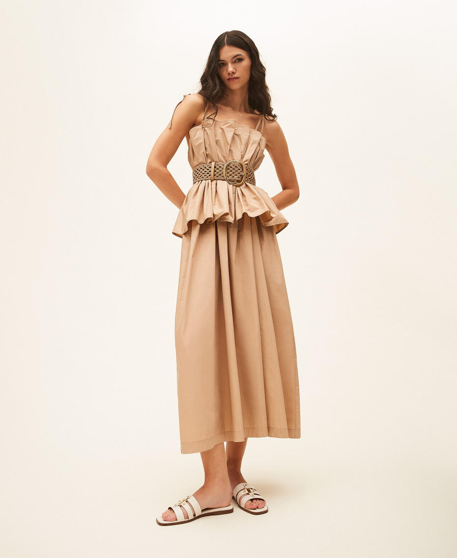 Long poplin dress with flounce Natural Beige Woman 261TF2030_12559_PC