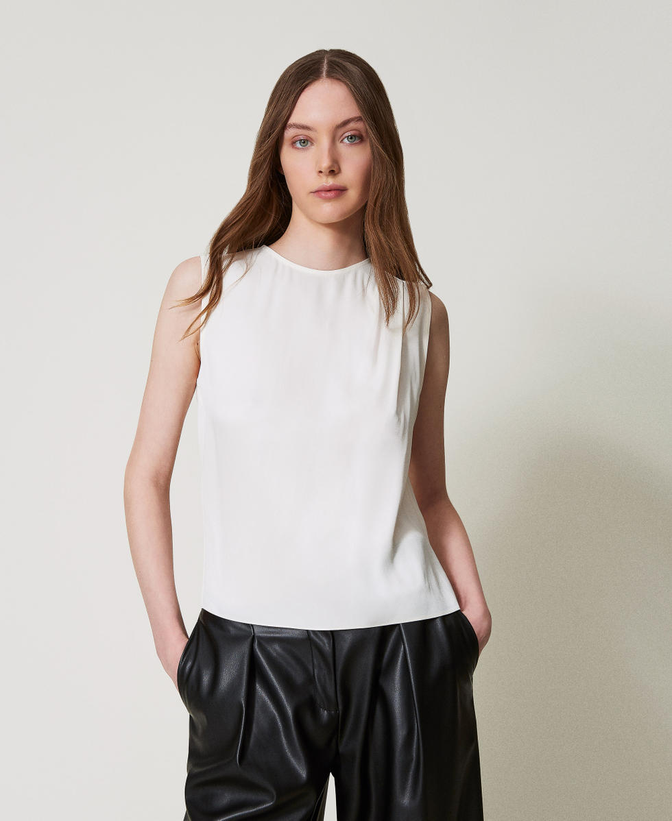 Shiny satin top with pleats Mother Of Pearl Woman 251TP2652_00059_05