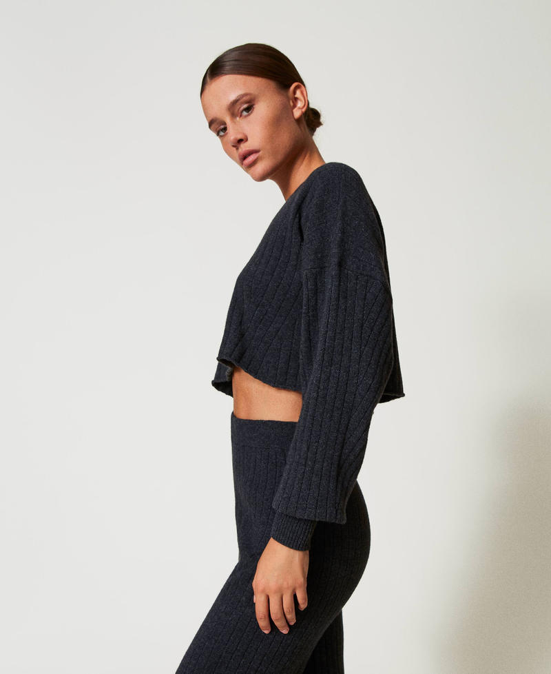 Wool blend cropped jumper Melange Charcoal Grey Woman 242TT3360_12030_02