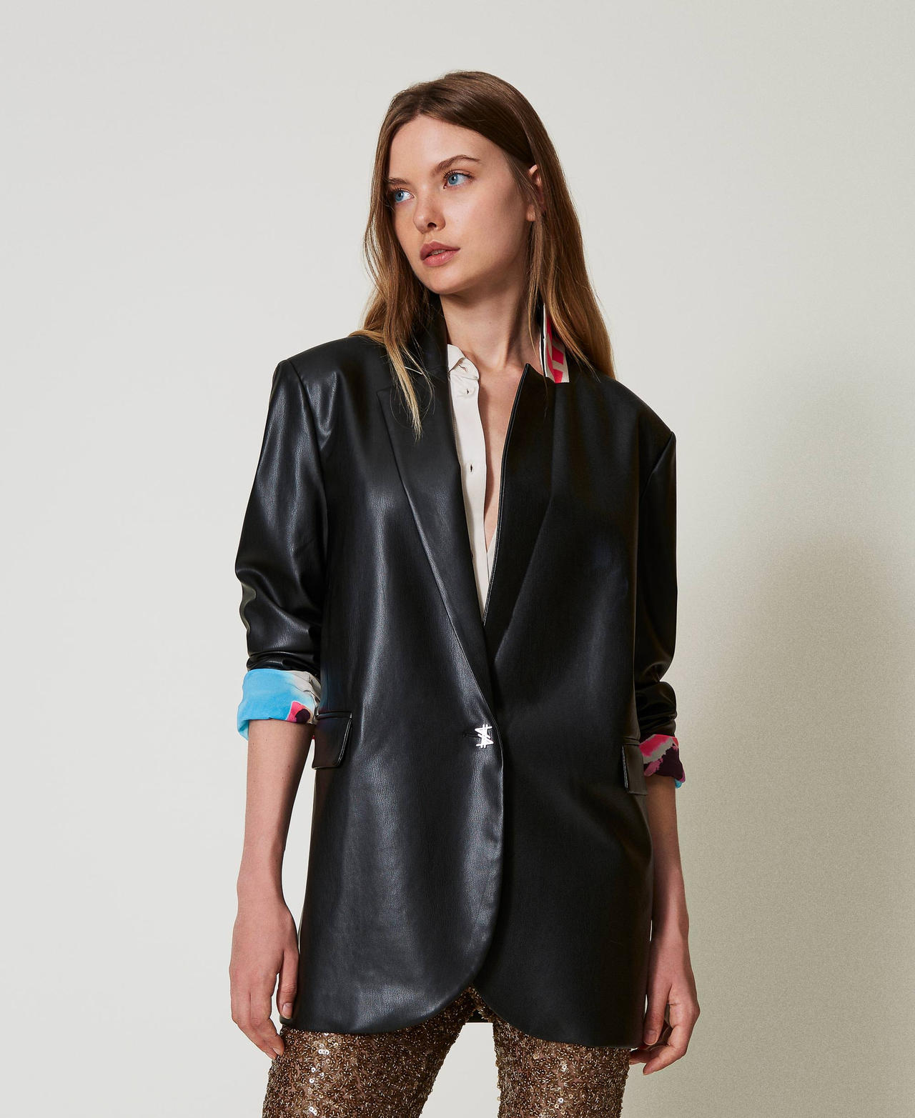 MYFO leather-like blazer Woman, Black | TWINSET Milano