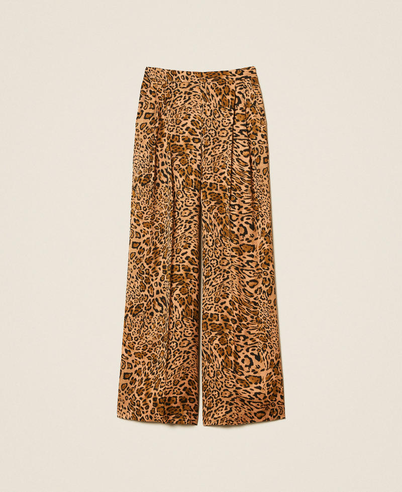 Animal print jacquard trousers Coffee/Land Brown Animal Print Woman 252TP2474_12737_S0