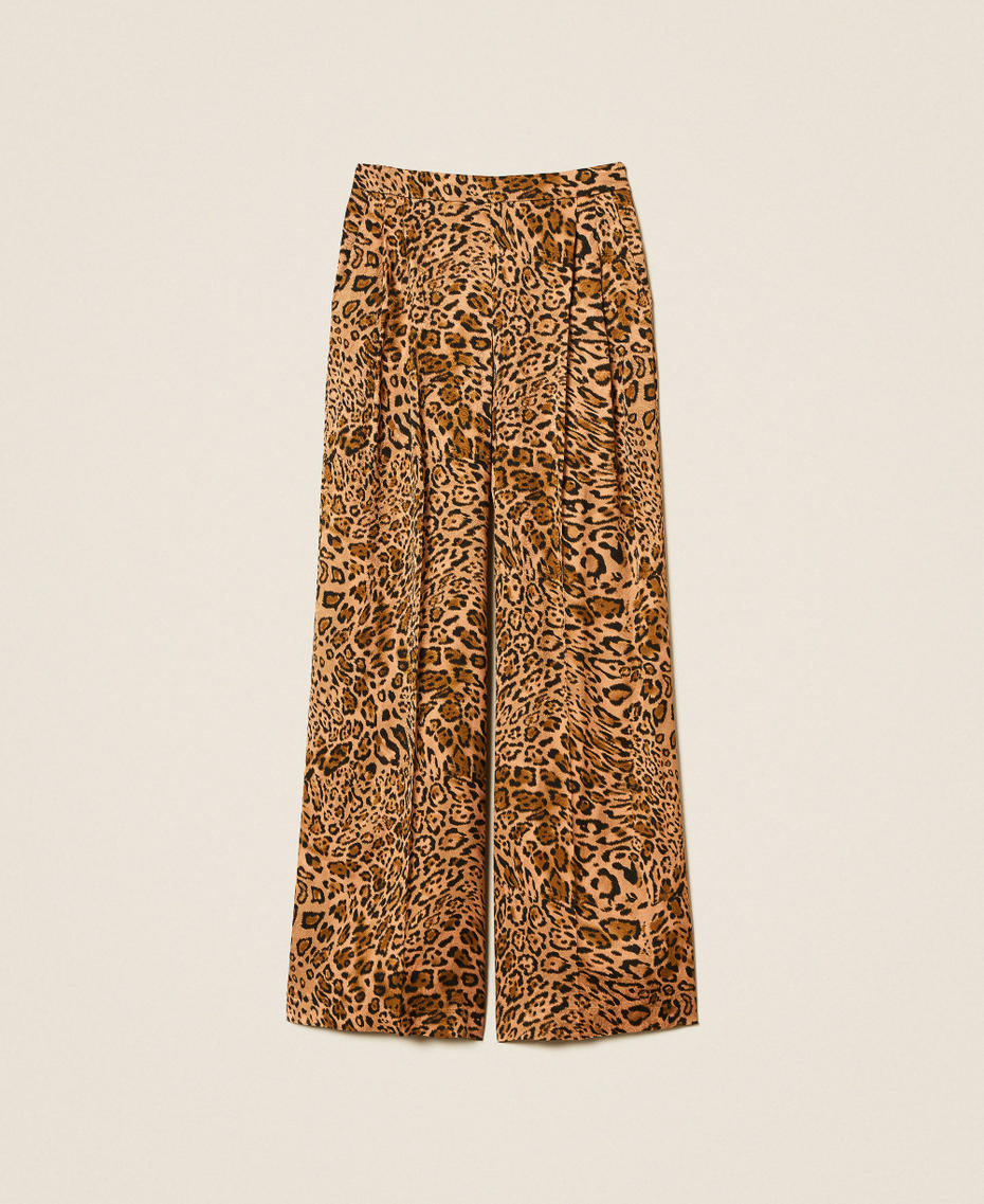 Animal print jacquard trousers Coffee/Land Brown Animal Print Woman 252TP2474_12737_S0
