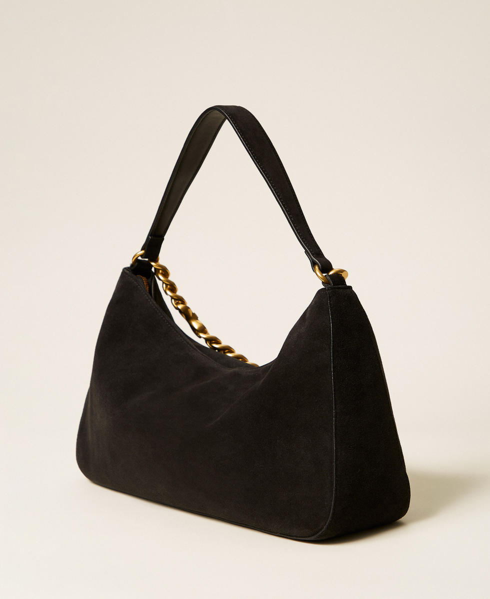 Mittelgro&szlig;e Tasche Liliane aus Veloursleder Schwarz Frau 999TB7015_00006_03