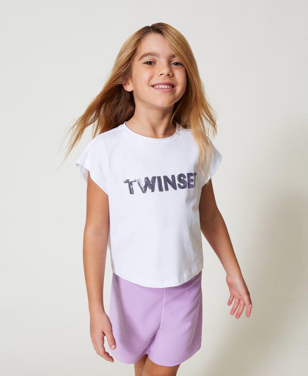 T-shirt avec logo en sequins Bicolore Ice/Pastel Violet Fille 251GJ2537_12280_01