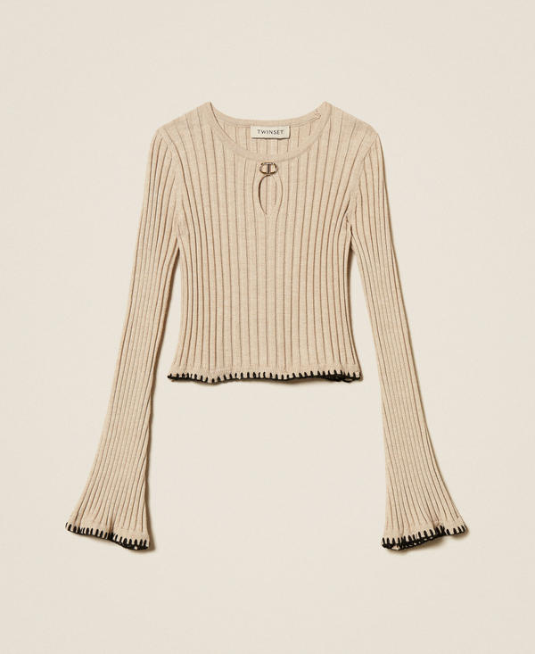 Pull ras-du-cou côtelé avec broderie