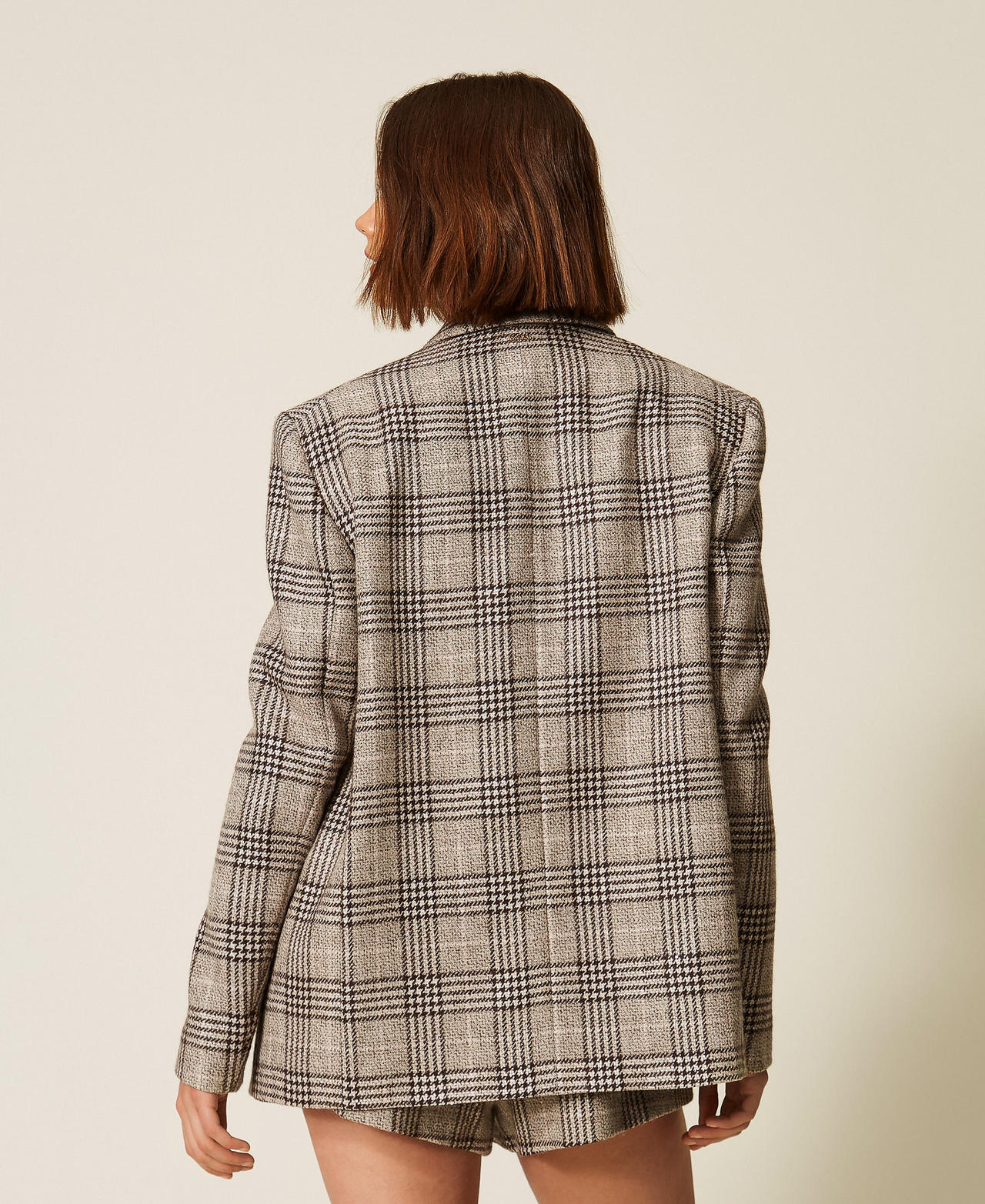 Giacca blazer in panno check con paillettes Coffee / Cold Beige Donna 262TP2742_13717_03
