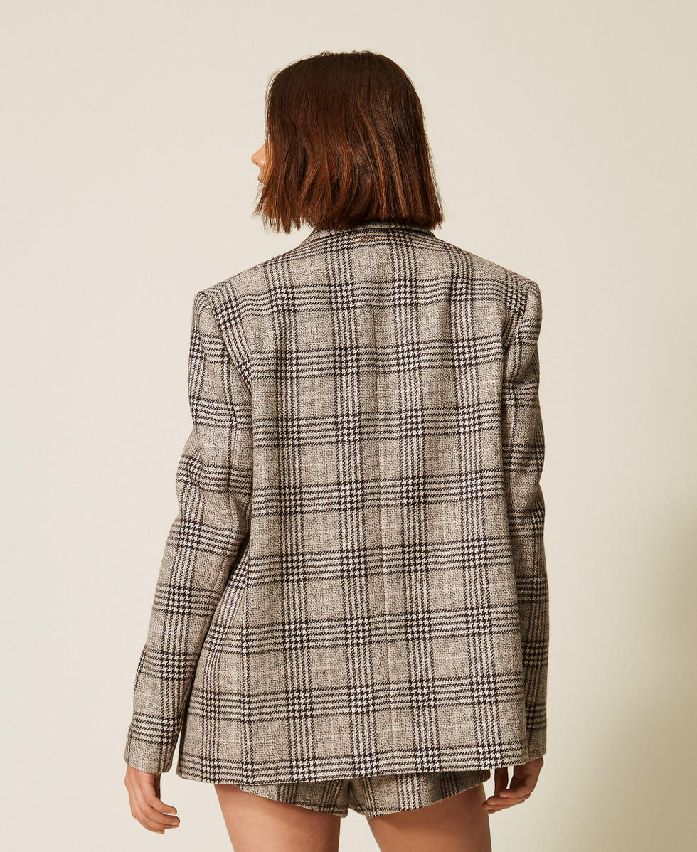 Chequered wool cloth blazer with sequins Coffee/Cold Beige Woman 262TP2742_13717_03