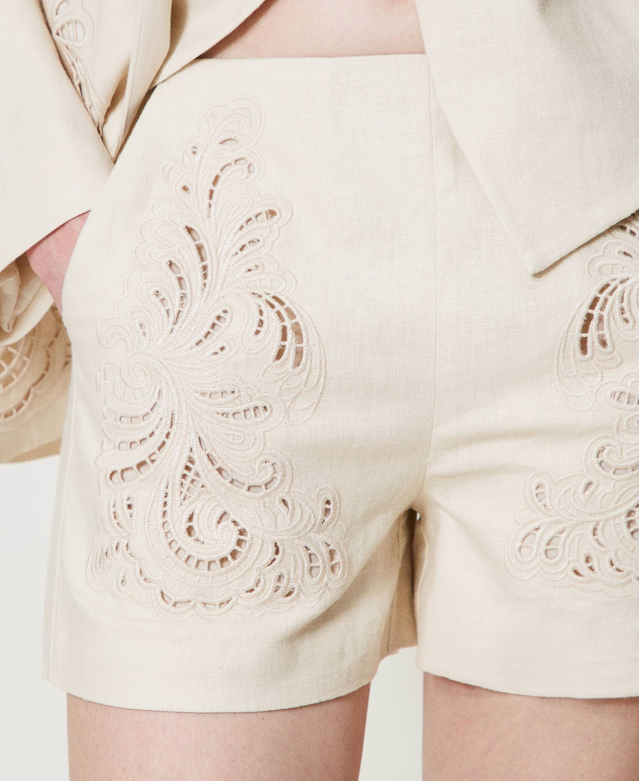 Linen blend shorts with embroidery Mother Of Pearl Woman 251TP2162_00059_04