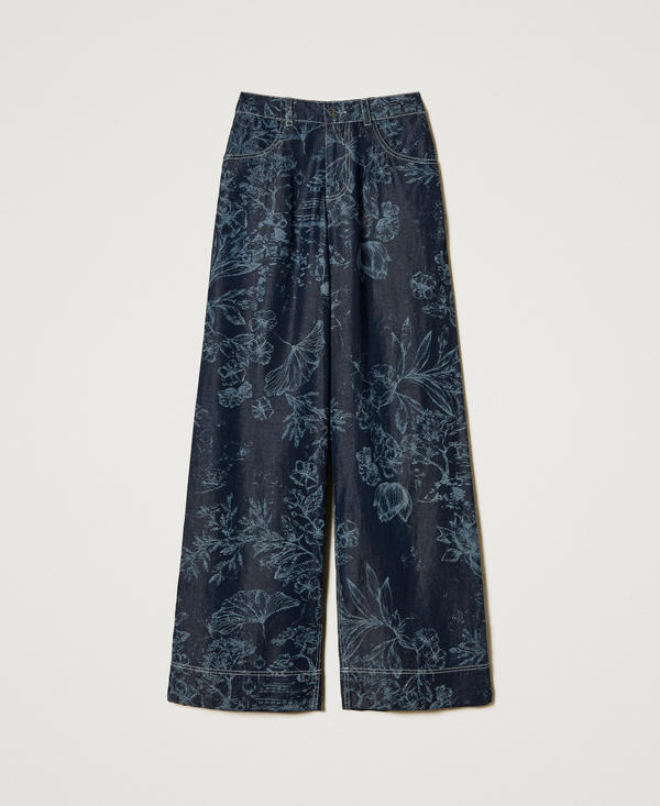 MYFO Palazzohose aus Denim mit Blumenmotiv