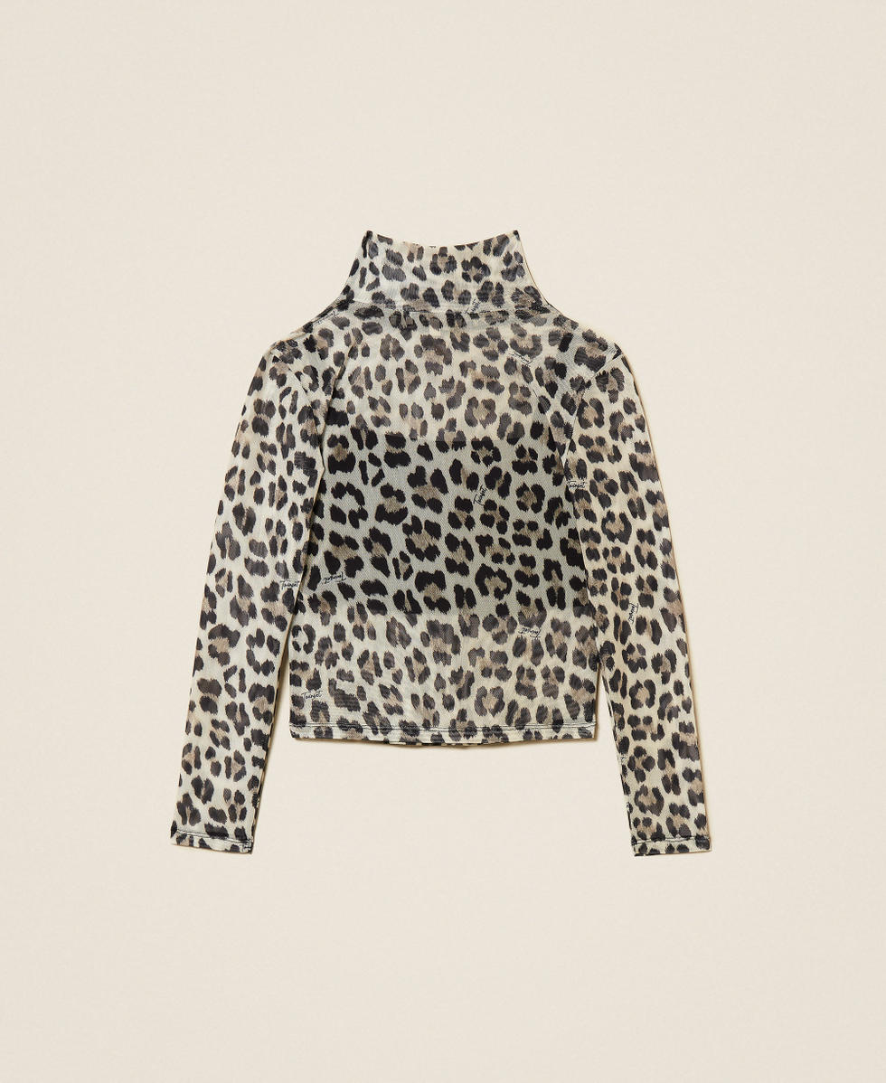 Oberteil aus Animalt&uuml;ll Leopardenprint M&auml;dchen 252GJ2351_12700_S1