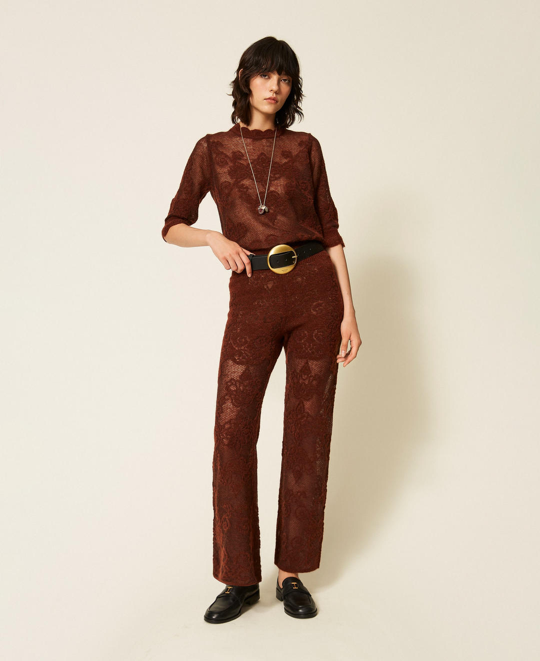 Pantalon en maille d'alpaga mélangé jacquard
