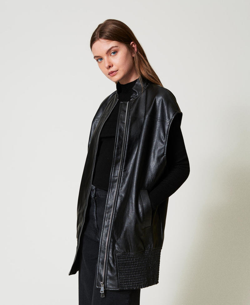 Gilet lungo effetto pelle Nero Donna 251AP2112_00006_01