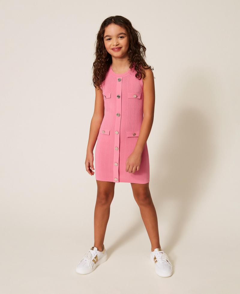 Kurzes Strickkleid mit Kn&ouml;pfen &bdquo;Aurora Pink&ldquo;-Rosa M&auml;dchen 261GJ3063_07207_01