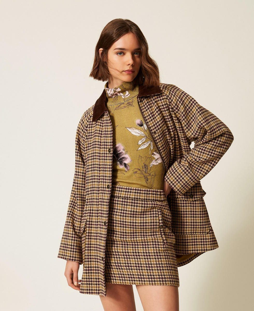Houndstooth jacquard parka coat Multicolour Houndstooth Woman 262LI2BAA_13755_02