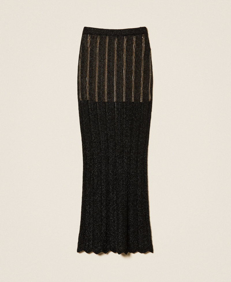 Langer Strickrock mit Lurex Lurex Schwarz Frau 261TT3323_11646_S0