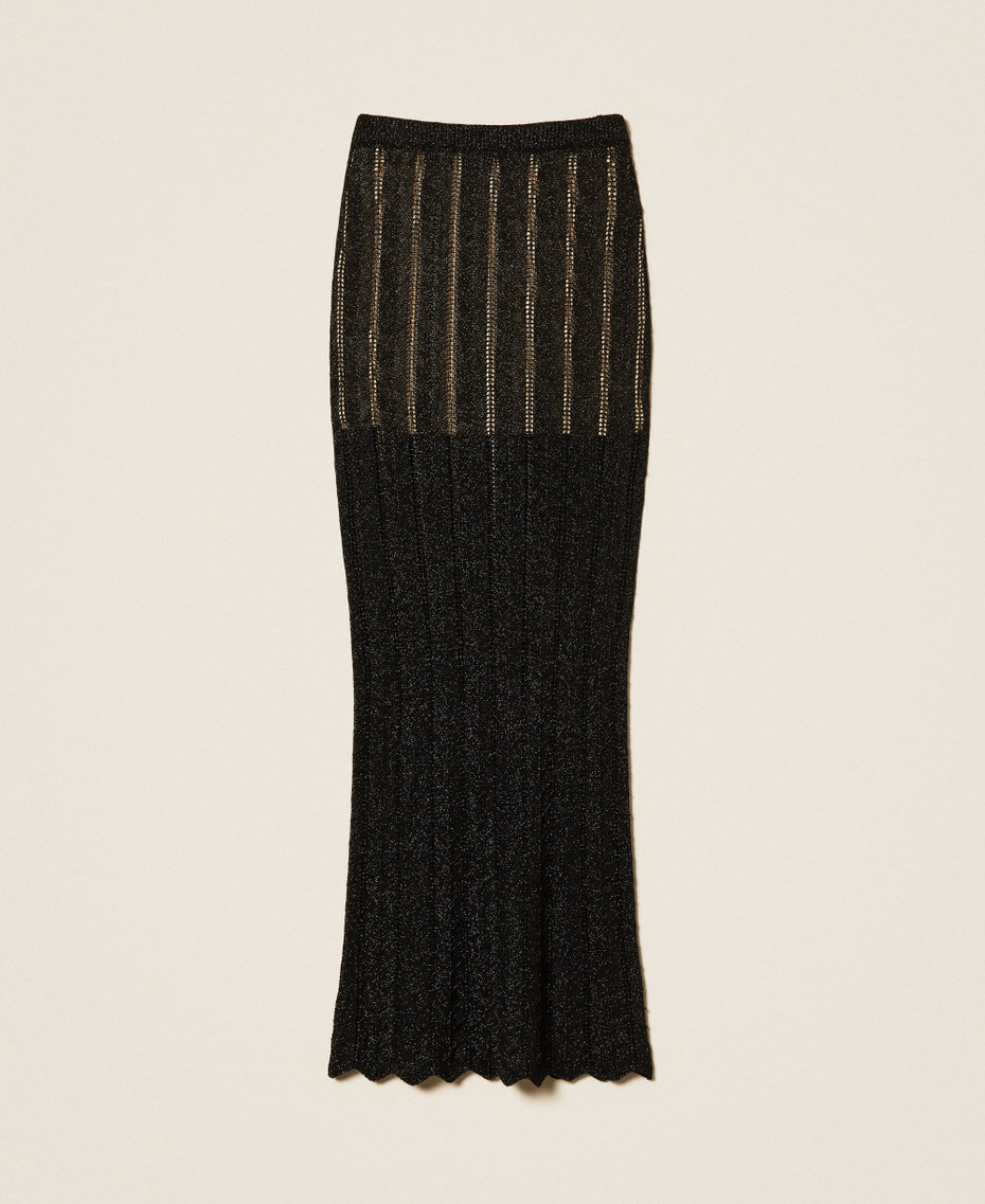 Langer Strickrock mit Lurex Lurex Schwarz Frau 261TT3323_11646_S0