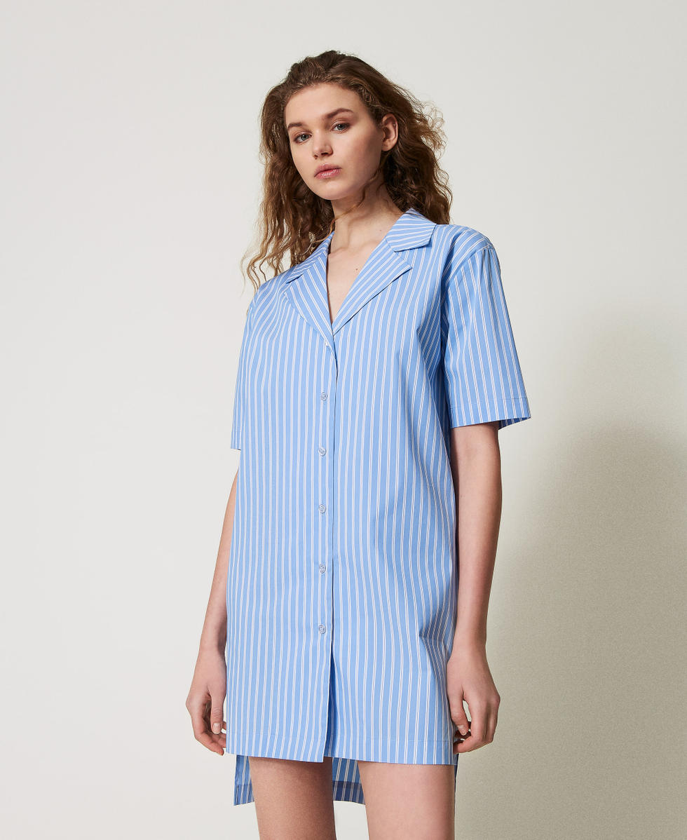 Striped nightshirt Two-tone Blue Topaz/Antique White Woman 251LL2NCC_12234_01