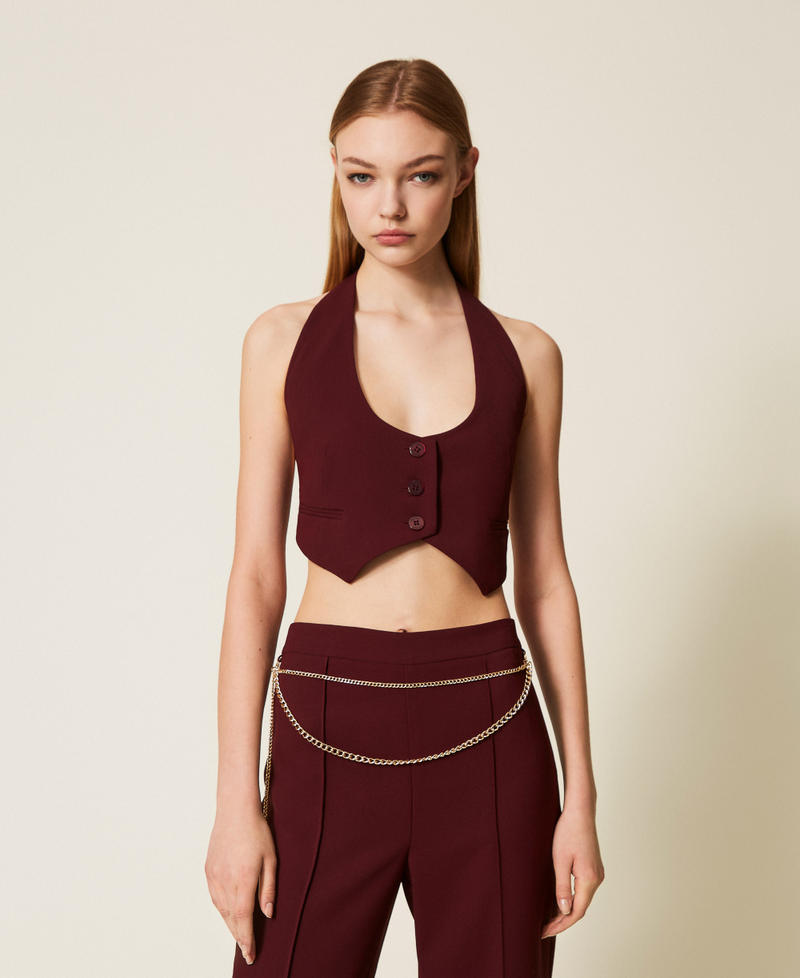 Weste aus Crêpe-Cady mit Rückengürtel „Winetasting“-Violett Frau 252TP2280_05609_01