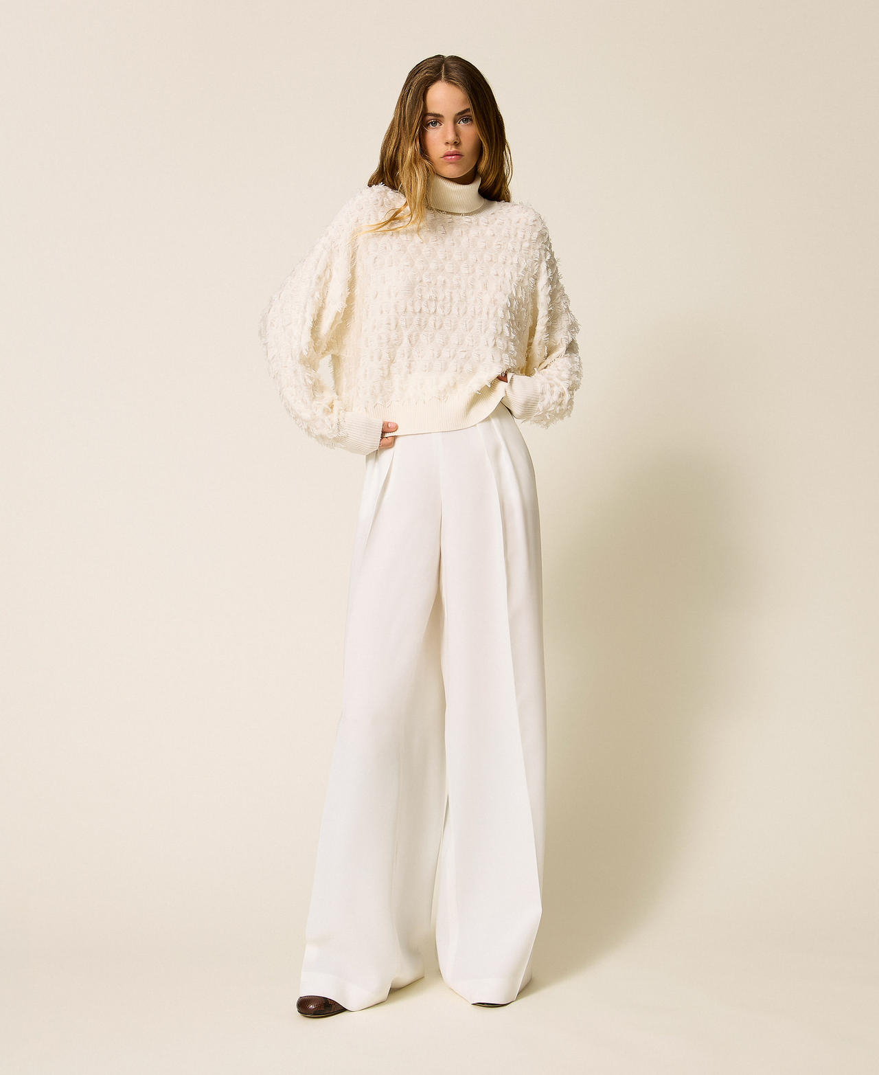 Turtleneck jumper with fringes White Snow Woman 252AP3200_00282_01