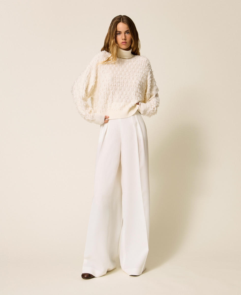 Turtleneck jumper with fringes Woman, White | TWINSET Milano
