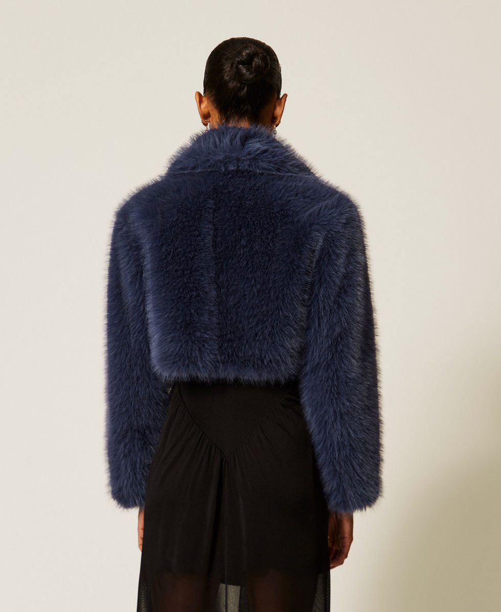Kurzjacke aus Kunstpelz Indigoblau Frau 262TT2030_01410_03