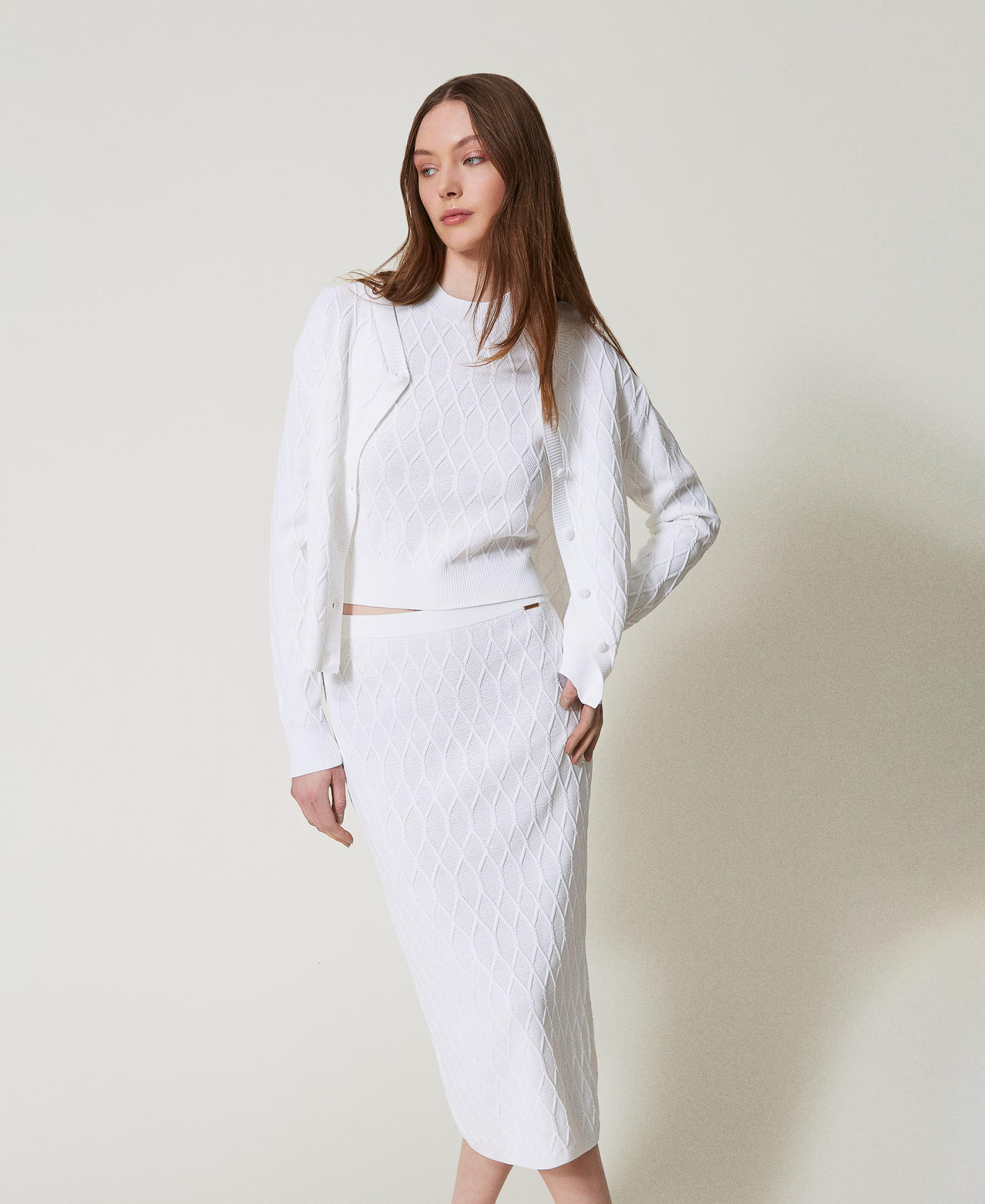 Cardigan in maglia a losanghe White Cloud Donna 251LL3HBB_12105_01