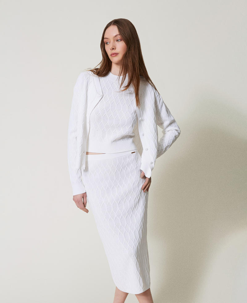 Lozenge pattern knit cardigan White Cloud Woman 251LL3HBB_12105_01