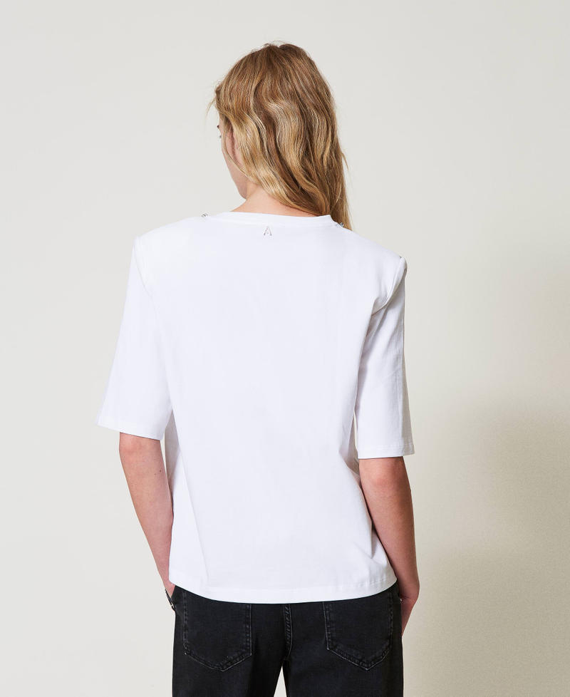 Printed T-shirt with hand embroidery "Papers" White Woman 251AP2160_00840_03