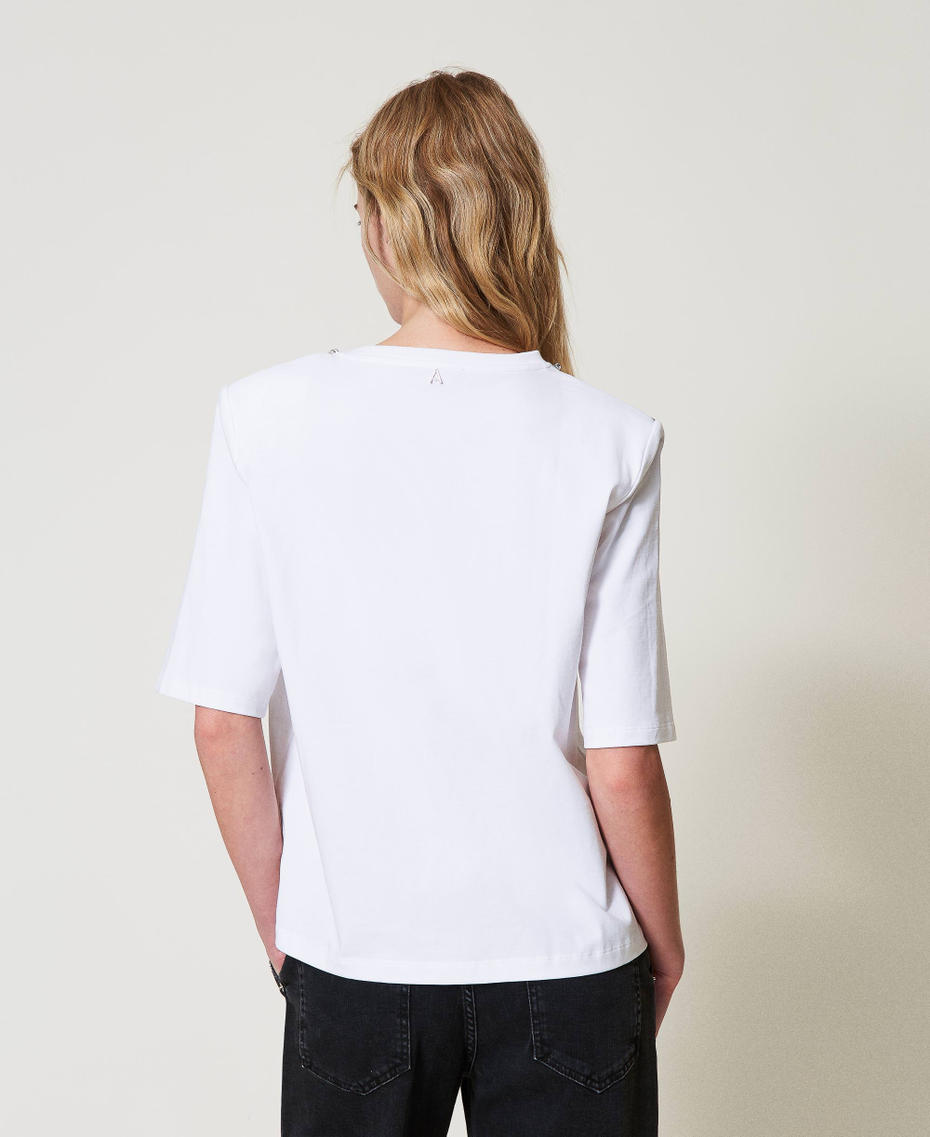 Printed T-shirt with hand embroidery "Papers" White Woman 251AP2160_00840_03