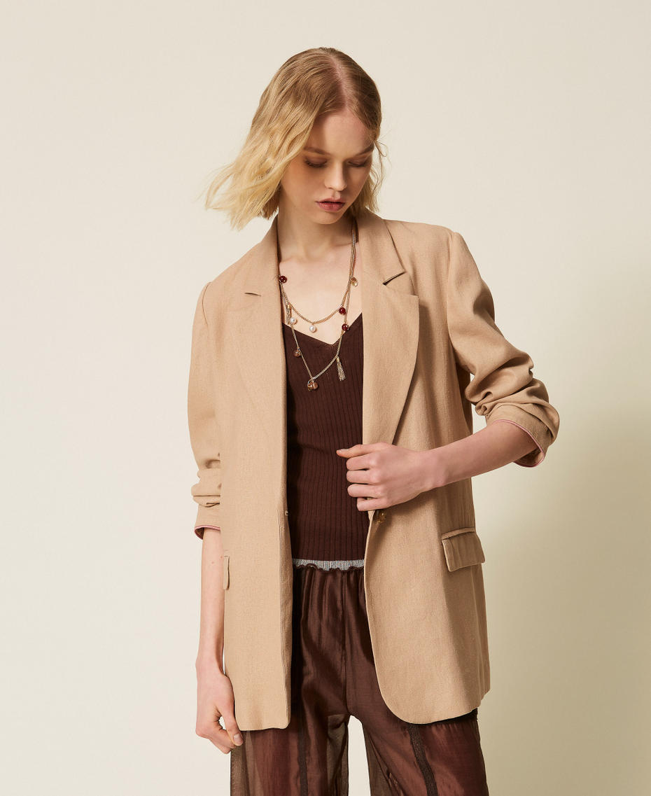 Blazer aus Leinenmischung Natural Beige Frau 261TF2020_12559_01