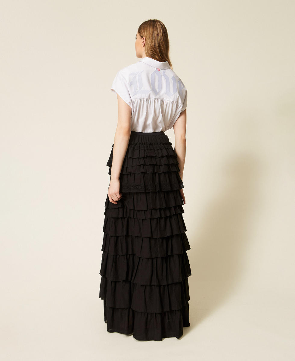 Jupe longue MYFO en mousseline avec volants Noir Femme 261AQ2050_00006_03