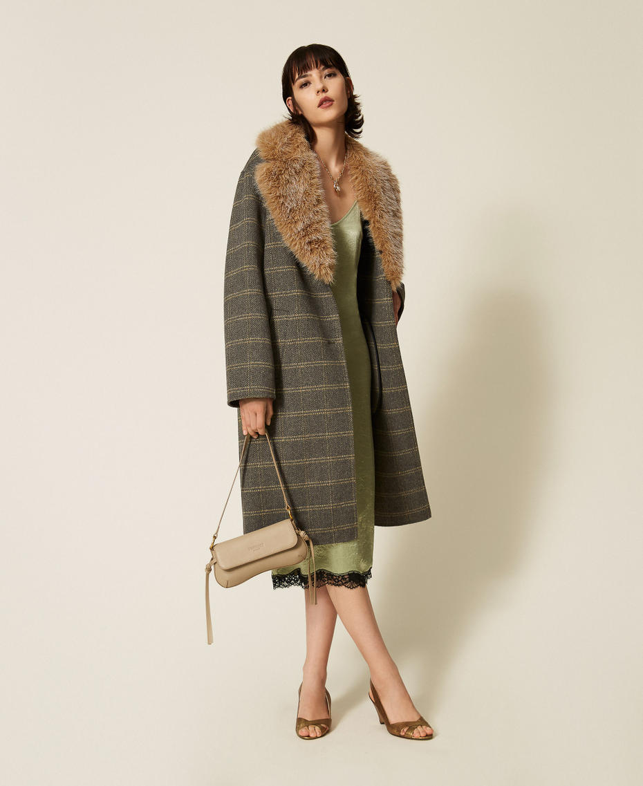 Abito longuette in raso froiss&eacute; e pizzo Bicolor Sage / Nero Donna 262TP2110_13855_T0