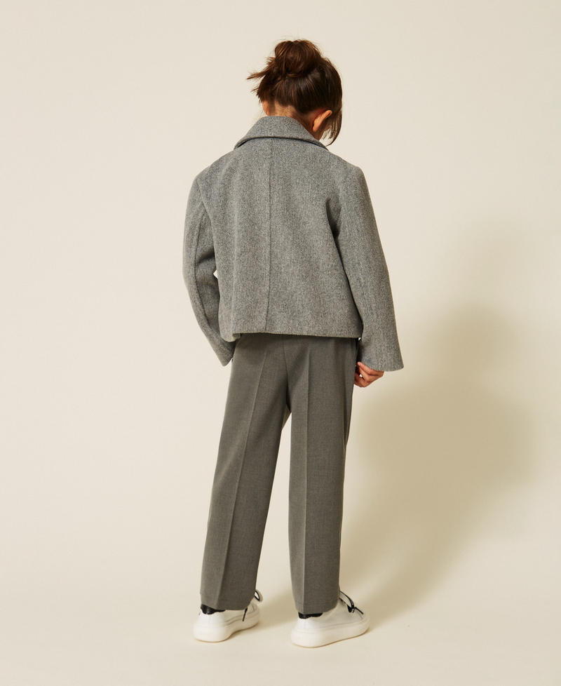 Flannel palazzo trousers with pleats Mid Grey Melange Girl 262GJ2184_12838_03