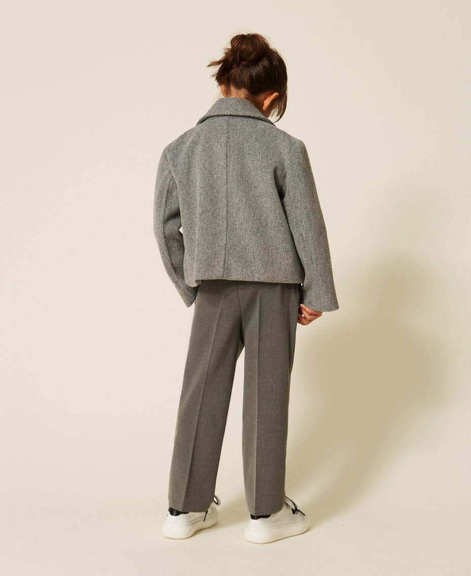 Flannel palazzo trousers with pleats Mid Grey Melange Girl 262GJ2184_12838_03