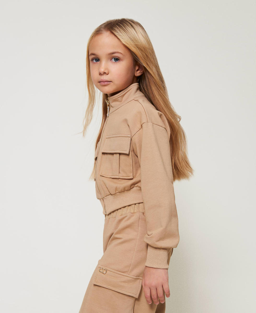 Blouson en molleton avec poches Beige Chanvre Fille 251GJ2585_00310_02