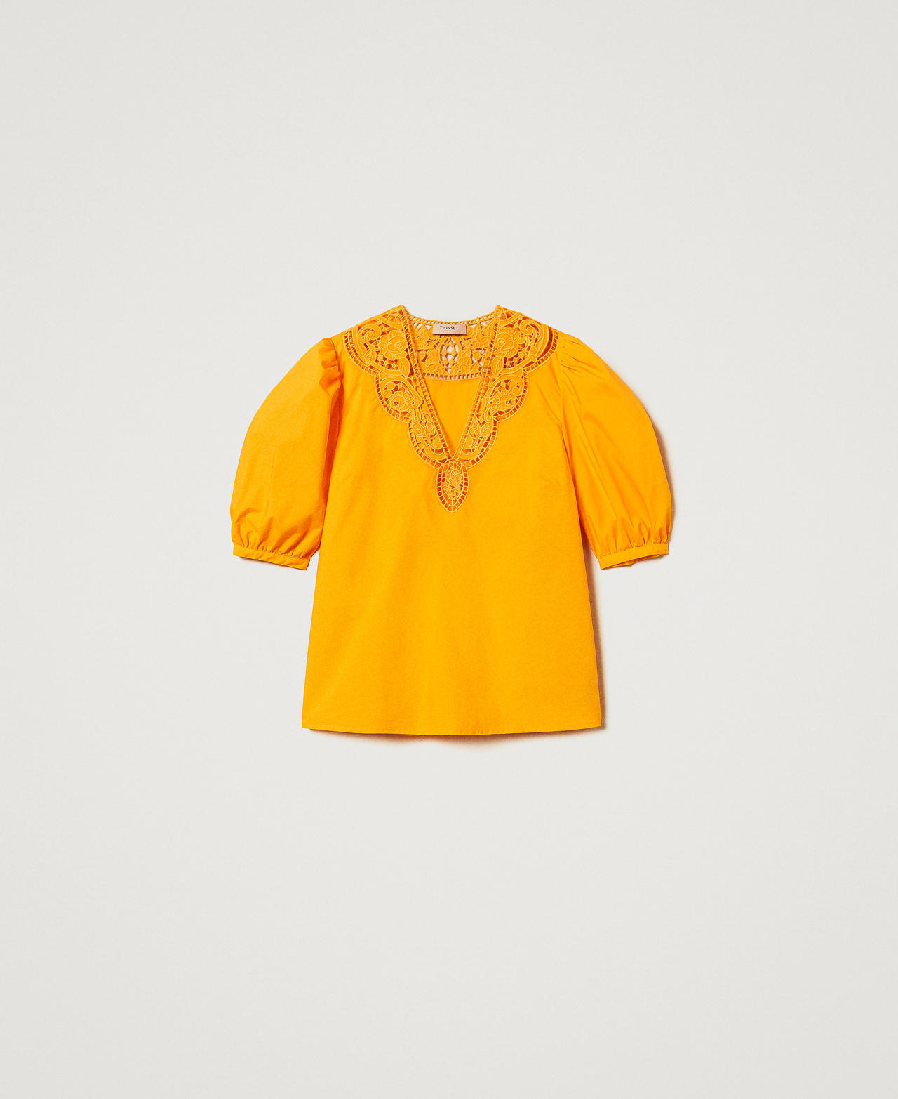 Blouse in broderie anglaise poplin Yellow Marigold Woman 251TT2335_12366_0S