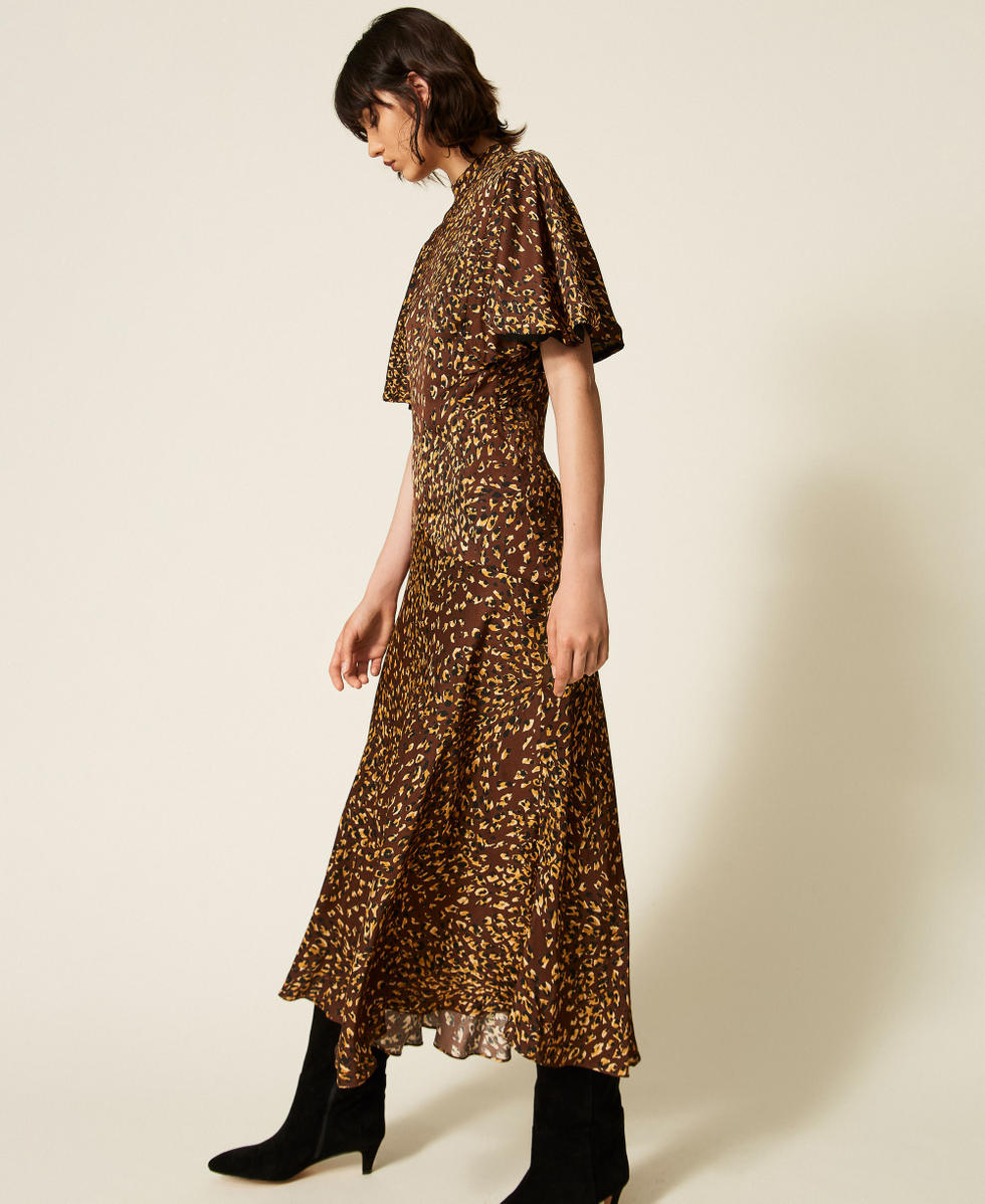 Robe longue en satin animalier Imprim&eacute; Animalier Marron/Or Femme 262TP275D_13873_03