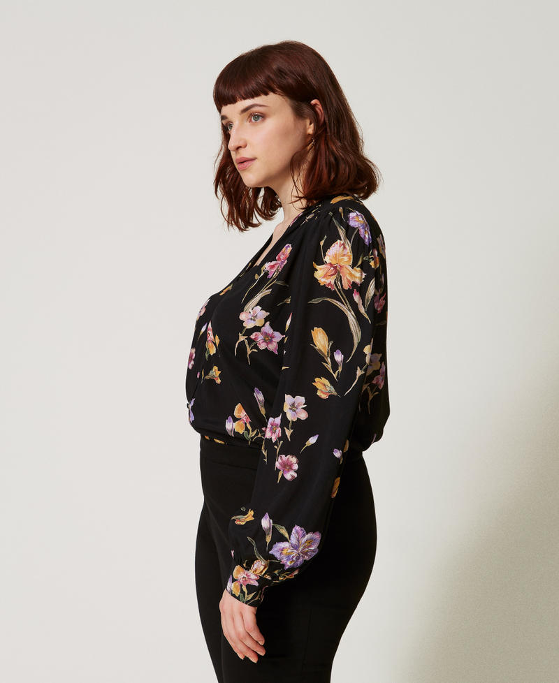 Camicia in cr&ecirc;pe de Chine a fiori Stampa Iris Multicolor / Black Donna 251TP2774_12328_02