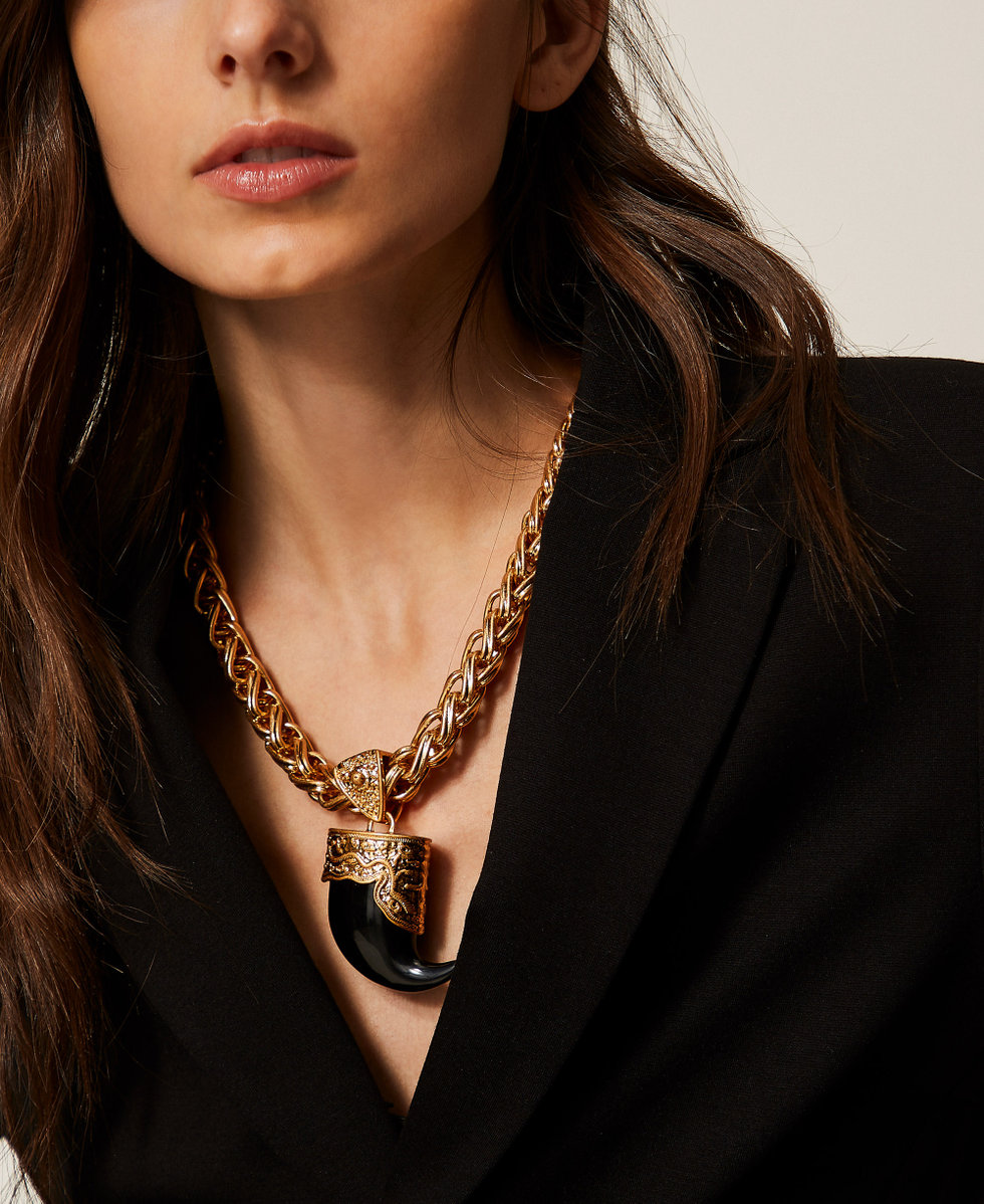 Collana in catena con corno Nero Donna 252TO5490_00006_T0