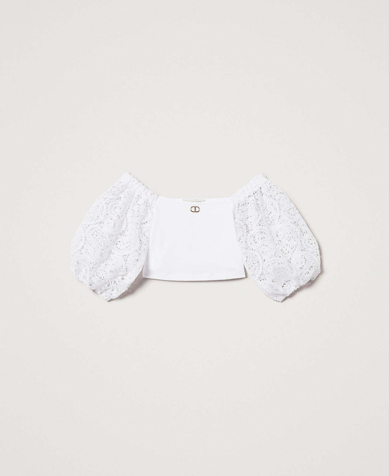 Top with macramé lace balloon sleeves "Ice" White Girl 251GJ2QR9_00808_0S