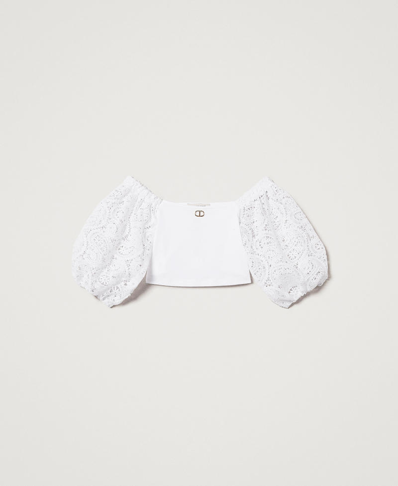 Top con maniche balloon in pizzo macram&egrave; Bianco "Ice" Bambina 251GJ2QR9_00808_S0