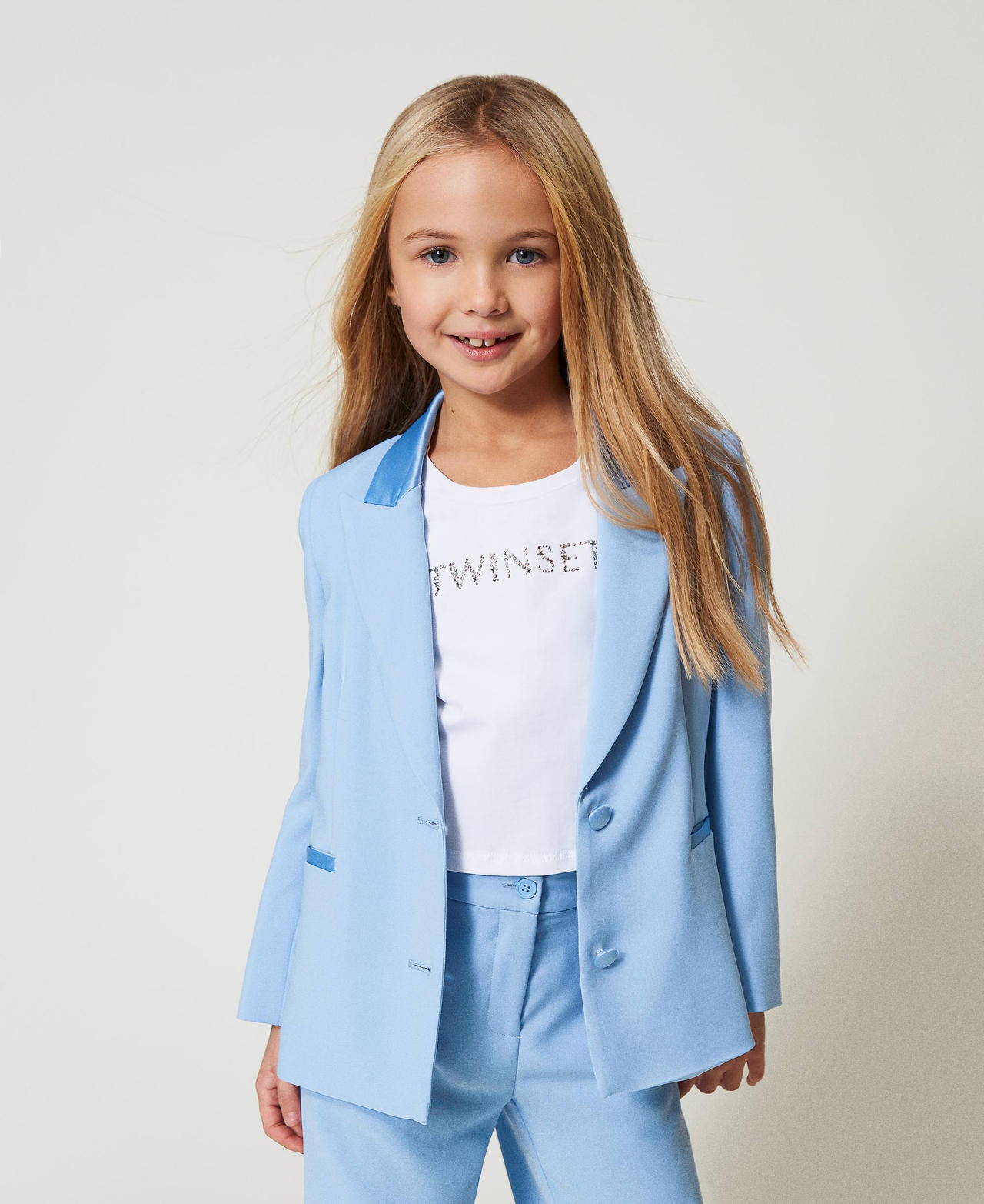 Cr&ecirc;pe and satin blazer Light Paper Blue Girl 251GJ2QNA_12148_01
