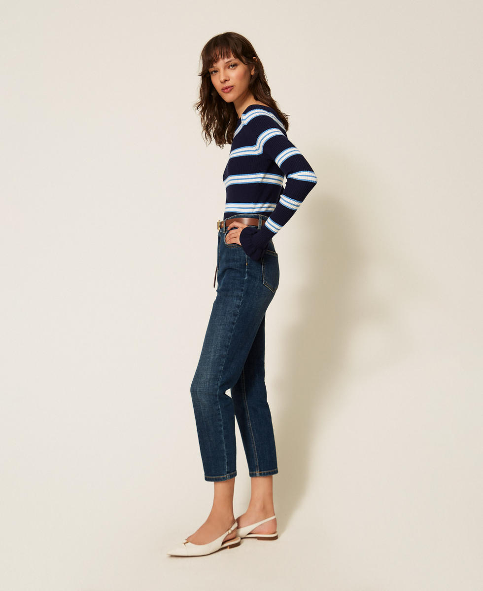 Jean cropped cinq poches Bleu "Denim Moyen" Femme 261TP2690_01611_02