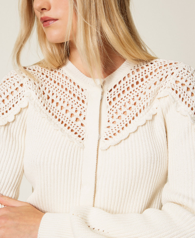 Wool blend cardigan with crochet details "Parchment" Beige Woman 252TP3100_07222_04