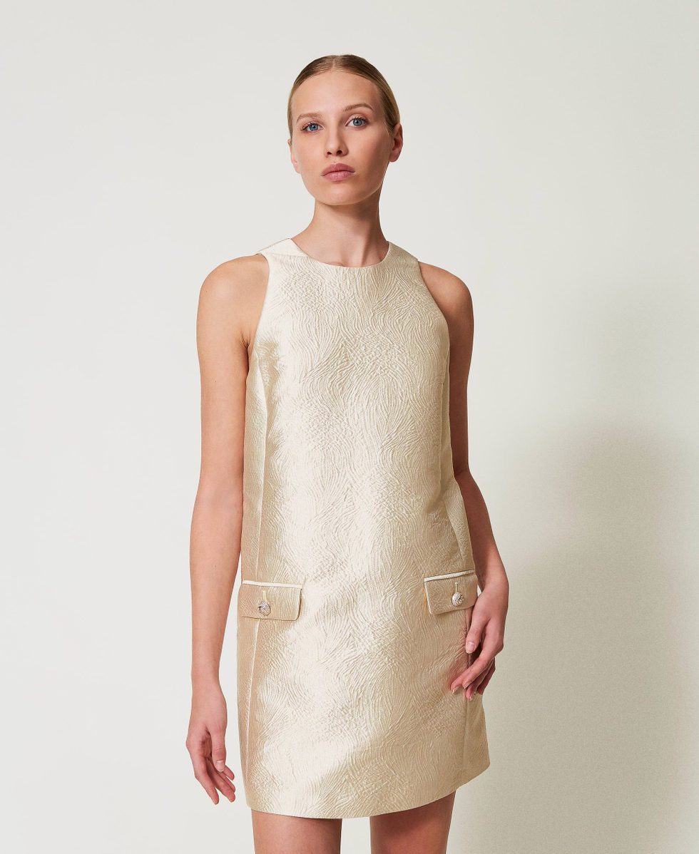 Short brocade jacquard halter dress